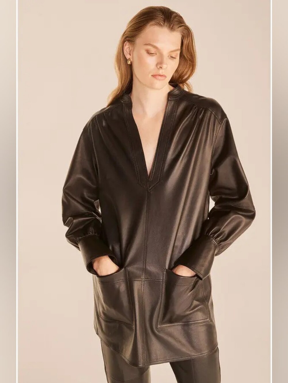NWT Rebecca Taylor Faux Leather Tunic Dress, Brown, Size Large